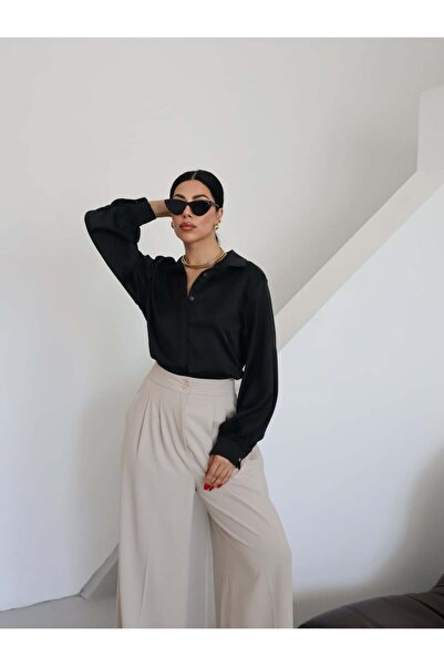 Milamia Cămașă cu guler din satin texturat clasic pentru femei