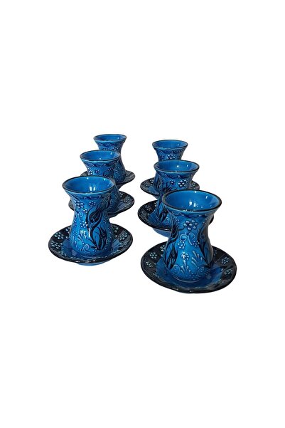 EHA Handmade ceramic tea set, 600 ml, 12 pieces, with embossed flowers, - Bluemarin