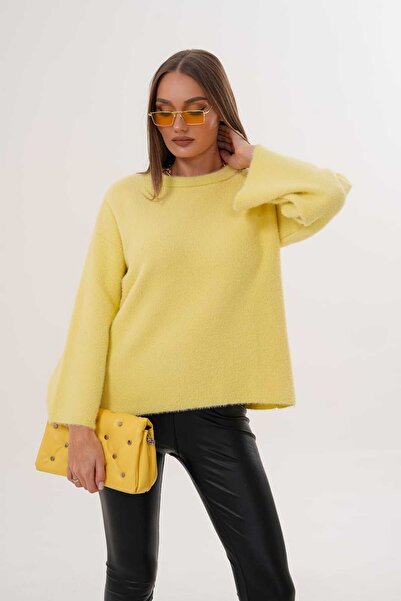 Laressi Crew Neck Bearded Plain Knit Sweater