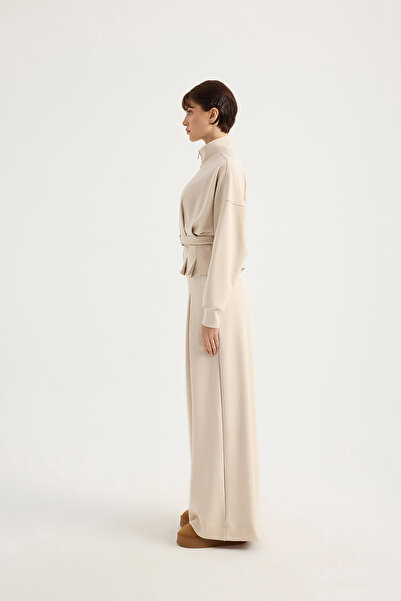 SEVİLEN Modal Suit with Belt and Zipper Detail at the Waist