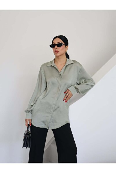 Milamia Cămașă cu guler din satin texturat clasic pentru femei