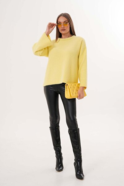 Laressi Crew Neck Bearded Plain Knit Sweater