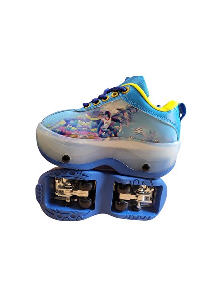 My modern game Professional sports shoes for children, adjustable four-wheel skates, blue color, available in various sizes.