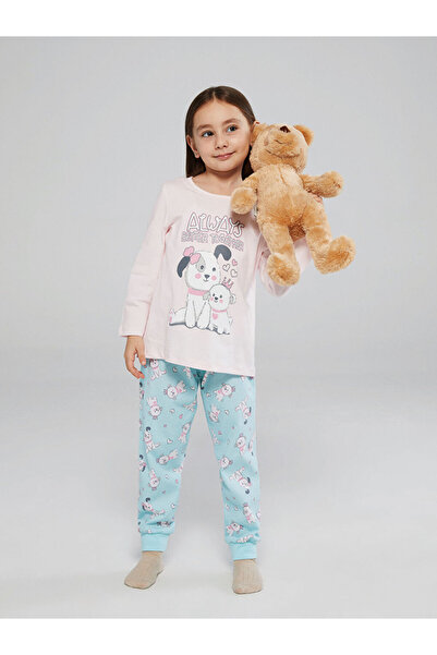 LC Waikiki Crew Neck Printed Pajama Set for Girls