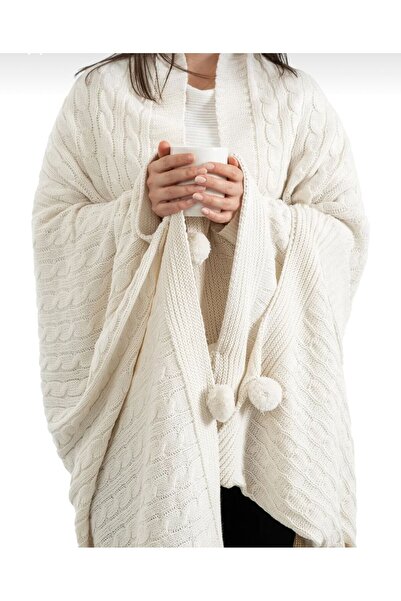 DECORA CASA HOME COLLECTİON بطانية تريكو محبوكة للتلفزيون - شال الساق، شال الكرسي - 130X170 سم