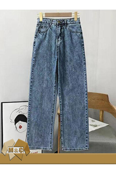 MÇ FAMİLY STORe High Waist Baggy Jeans Women's Pants Vintage Modern Style with Washed Blue Denim Fabric