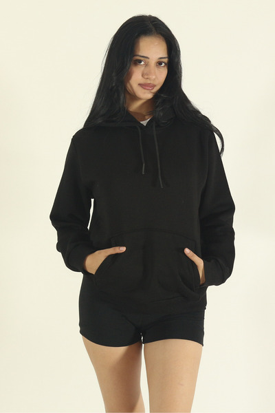 INFLUYENTE Women's Winter Cotton Puff Fabric Kangaroo Pocket Hooded Sweatshirt