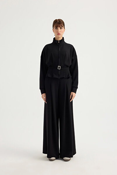 SEVİLEN Modal Suit with Belt and Zipper Detail at the Waist