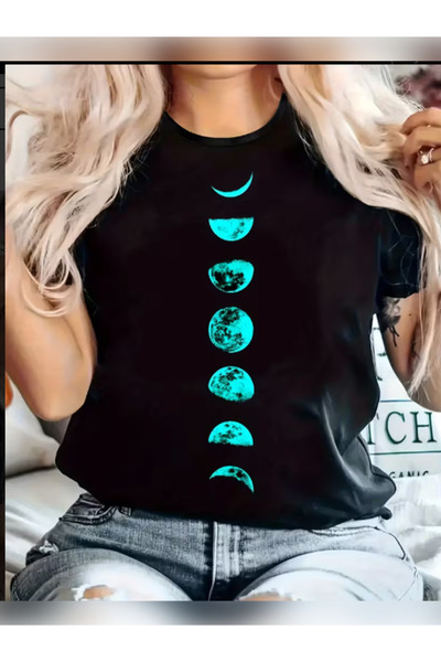 TİMİSİVA Unisex Oversize kroj GUNE1 Štampano okrugla kragna Kratki rukav CRNA...