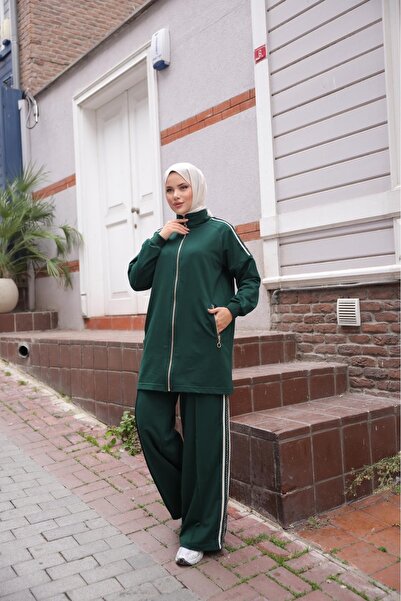 MİMİ Luxury Wear Women's Hijab Tracksuit Set with Zipper & Bottom Top Set