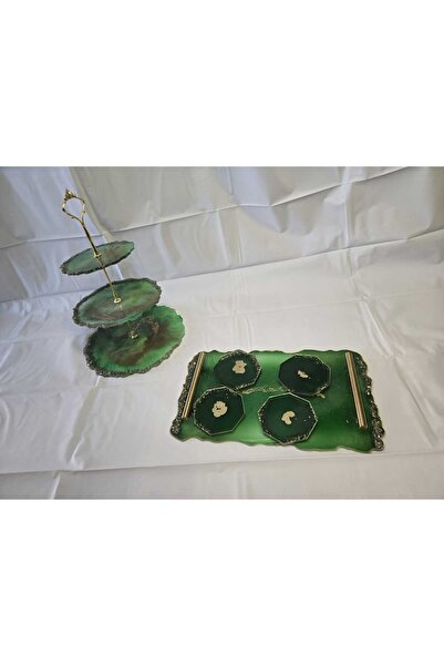 MXM Serving set, TRAY + 4 glass holders and a three-tier platter, handmade resin