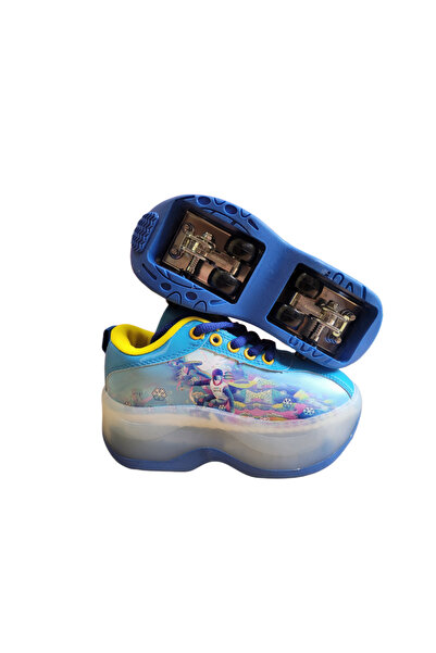 My modern game Professional sports shoes for children, adjustable four-wheel skates, blue color, available in various sizes.