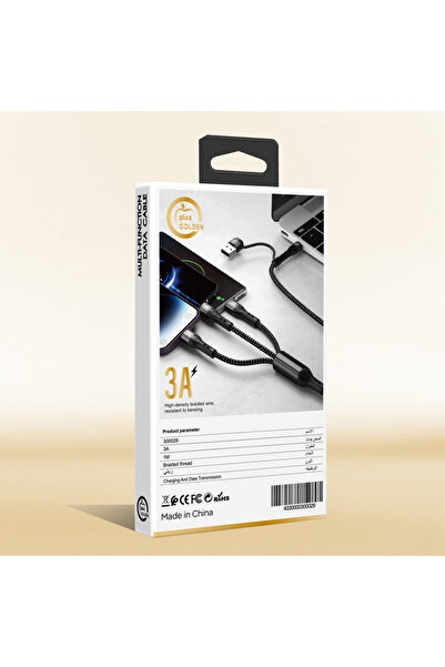 Golden Plus 3-in-1 Fabric Anti-Cut Charging Cable (Lightning, Micro, USB-C) - 1m