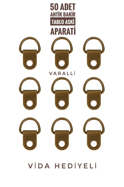 Varalli Antik Altın Renk 50’lİ Çerçeve Askı Aparatı – Telli Metal Vida Hediye...