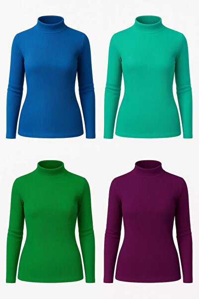 ANATOLIATEKSTILE Set 4 bucati maletă damă ribbed, MARIME UNICA (S-L), guler s...