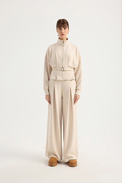 SEVİLEN Modal Suit with Belt and Zipper Detail at the Waist