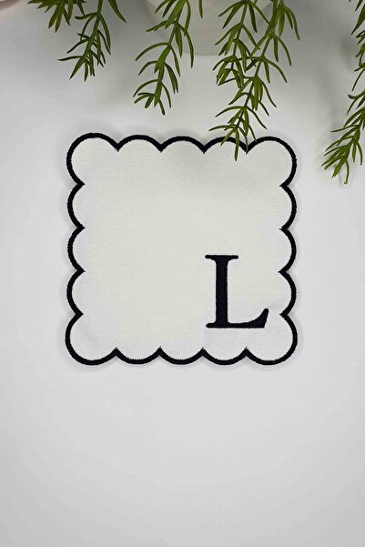 decofav Letter L Black Embroidered Monogram Patch Fabric Cocktail Napkin 1 Piece