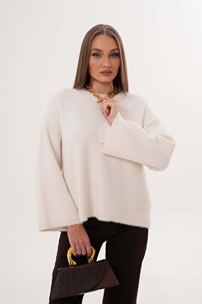 Laressi Crew Neck Bearded Plain Knit Sweater