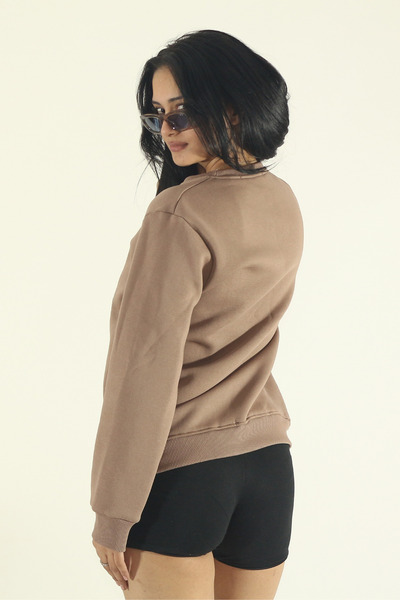 INFLUYENTE Women's Winter Fleece-Lined Cotton Puff Fabric Crew Neck Sweatshirt