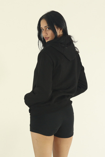 INFLUYENTE Women's Winter Cotton Puff Fabric Kangaroo Pocket Hooded Sweatshirt