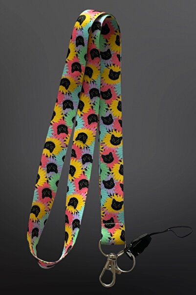StormiStoretr Çiçekli Renkli Kedi Desenli Boyun İpi Lanyard Kartlık & Anahtar...