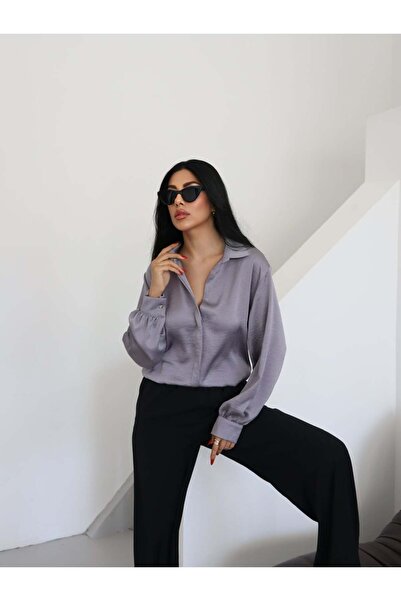 Milamia Cămașă cu guler din satin texturat clasic pentru femei