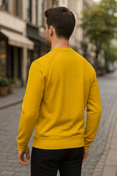 Maccali Men's Crew Neck Trend Long Sleeve Long Yellow Sweater