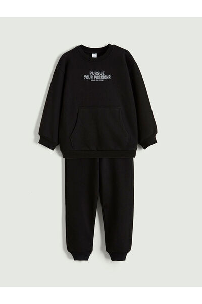 LC Waikiki Lcw Kids Black Boys' Thick Sweatshirt and Sweatpants