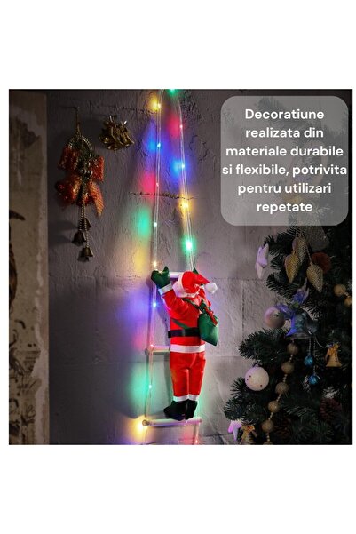 VELORA Christmas Decoration – Santa Claus Climbing Ladder, Multicolor LED, 8 Modes, 25x165 cm