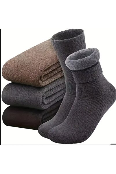 ORGANICYOU Jinhua 3 Pairs Winter Thick Snow Men's Socks, Soft Plush Warm Boot Socks (42-46)