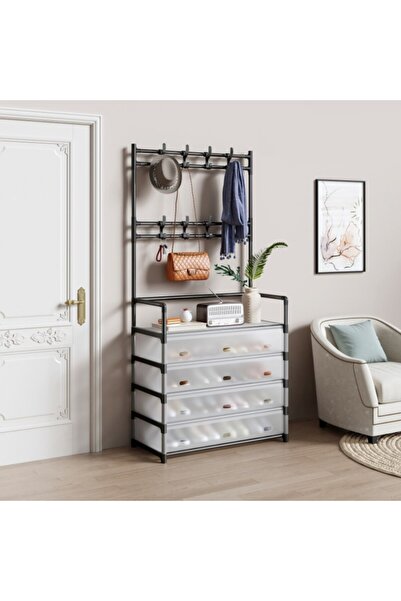 UNİBOX Shoe Organizer, Clothes Hanger, 5 Shelves, Metal Frame, 168x35x80 cm, Storage Space
