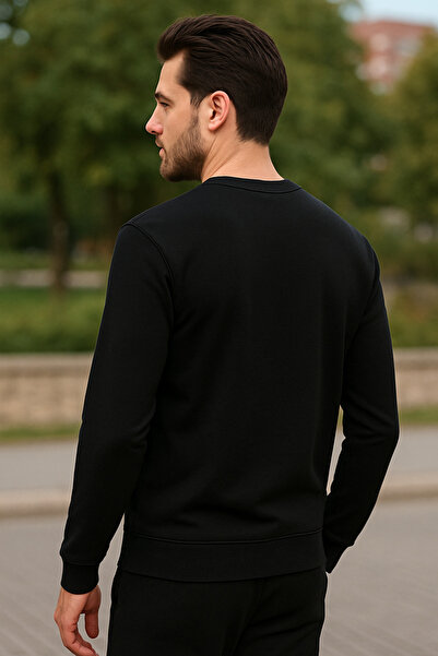 Maccali Men's Crew Neck Trend Long Sleeve Long Black Sweater