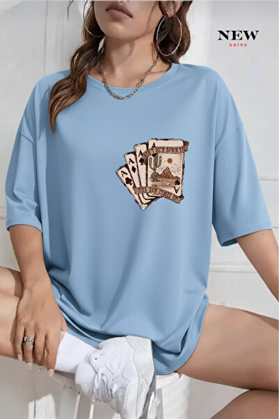 New Shine تي شيرت أوراق اللعب B مطبوع O قصة فضفاضة