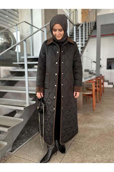Berika YILDIRIM SOĞAN DESENLİ KAPİTONE MONT SİYAH