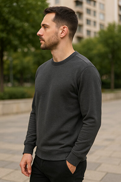 Maccali Men's Crew Neck Trend Long Sleeve Long Smoked Sweater