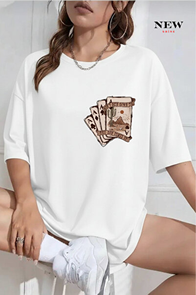 New Shine تي شيرت أوراق اللعب B مطبوع O قصة فضفاضة