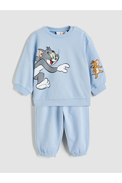 LC Waikiki LCW baby Mavi Tom Ve Jerry Baskılı Erkek Bebek Sweatshirt Ve Eşofm...