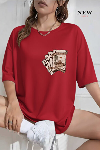 New Shine تي شيرت أوراق اللعب B مطبوع O قصة فضفاضة