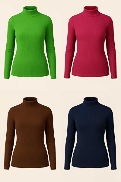 ANATOLIATEKSTILE Set 4 bucati maletă damă ribbed, MARIME UNICA (S-L), guler s...