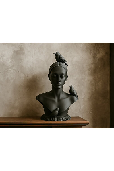 CHARM3D Kadın ve Kuşlar Büst Dekoratif Heykel