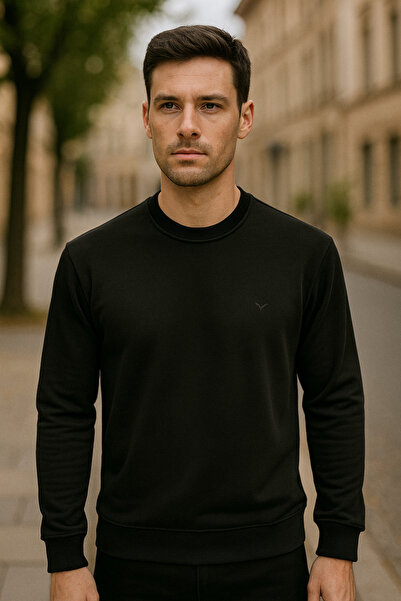 Maccali Men's Crew Neck Trend Long Sleeve Long Black Sweater