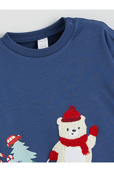 LC Waikiki Lcw Baby Blue New Year's Themed Baby Boy Sweatshirt and Sweatpants