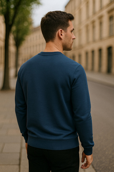 Maccali Pulover albastru cu mânecă lungă pentru bărbați guler rotund Trend