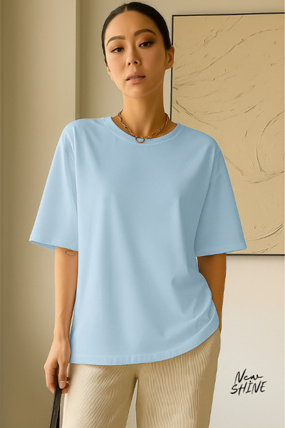 New Shine تي شيرت قصة فضفاضة للجنسين غير مطبوع