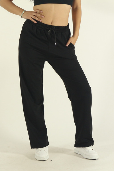 INFLUYENTE Women's Combed Cotton Fabric Stretch Fabric Wide Leg Elastic Waist Palazzo Sweatpants