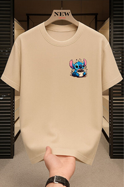 New Shine تي شيرت كبير الحجم مطبوع عليه غرزة