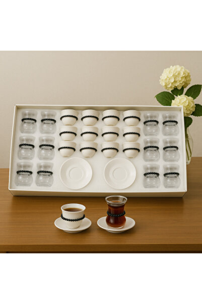 Generic 36-piece tea and coffee cup set - white - black