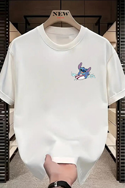 New Shine تي شيرت كبير الحجم مطبوع عليه غرزة