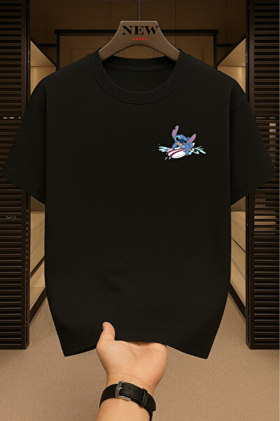 New Shine تي شيرت كبير الحجم مطبوع عليه غرزة