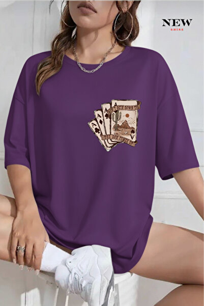 New Shine تي شيرت أوراق اللعب B مطبوع O قصة فضفاضة